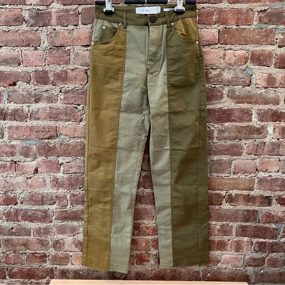 Bershka Two-Tone Olive and Tan Pants
